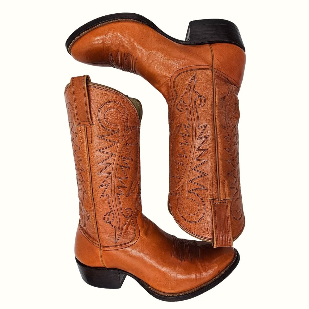 Kangaroo Exotic Bona Allen Cowboy Boots Mens 8D Rust Orange Leather Western 8268 - Picture 6 of 16